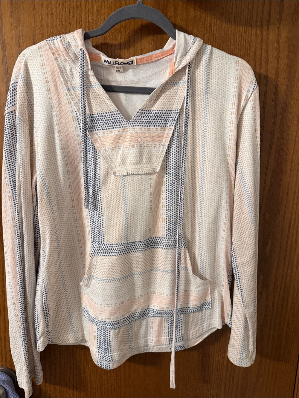 Wallflower Lightweight Hooded Pullover in Cream with Peach & Navy Stripe